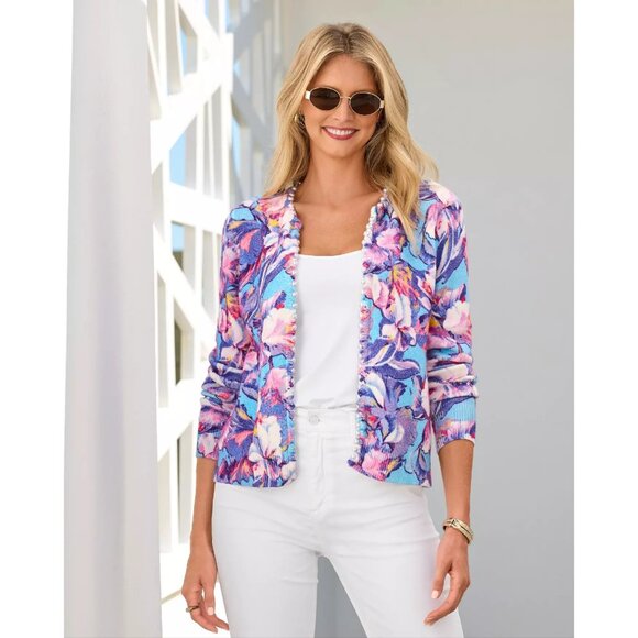 Boston Proper Sweaters - NWT Boston Proper Floral Pearl Cardigan M Pastel Statement Sweater